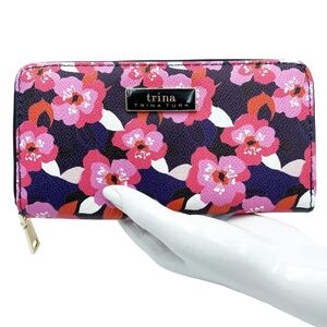 Trina Turk Vegan Leather Floral Print Long Zip Wallet
